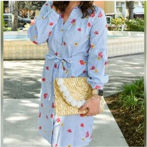 Old Navy Blue Striped Floral Dress with Belt * Sz. Large